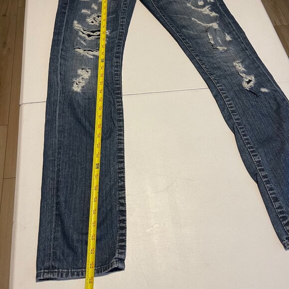 True Religion Blue Denim Slim Fit Jeans With Rips & Faded Detailing - Casual Sty - Picture 8 of 15